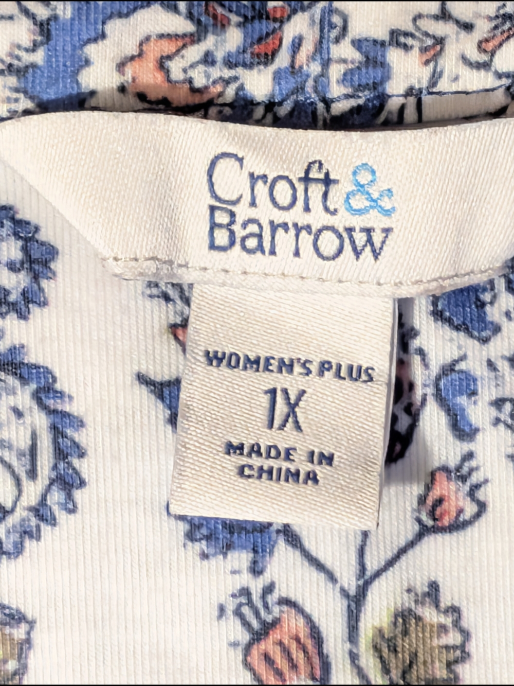 Boho Floral 3/4 Sleeve Top with Blue and Rust Size 1X - Picture 14 of 15